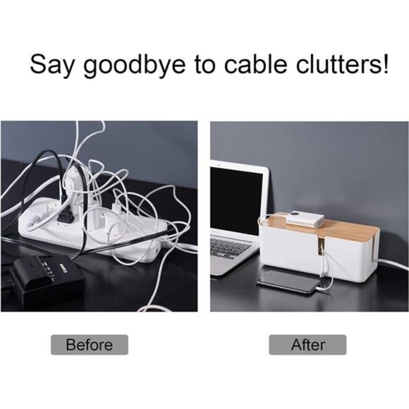 Small Cable Management Box with Bamboo Lid for Extension Cord Power Stripe Surge - Picture 6 of 7